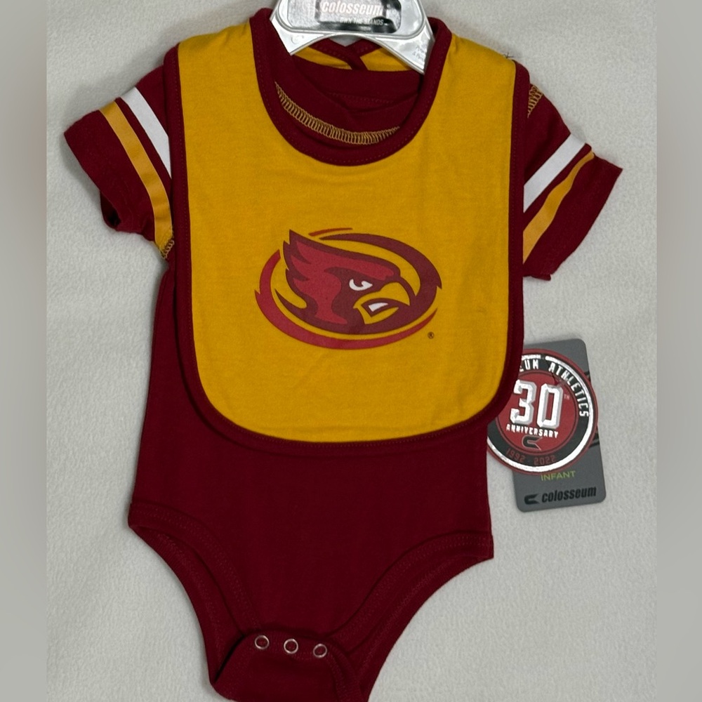 Colosseum Infant 0-3M Iowa State University (ISU) Bodysuit and Bib Set NWT